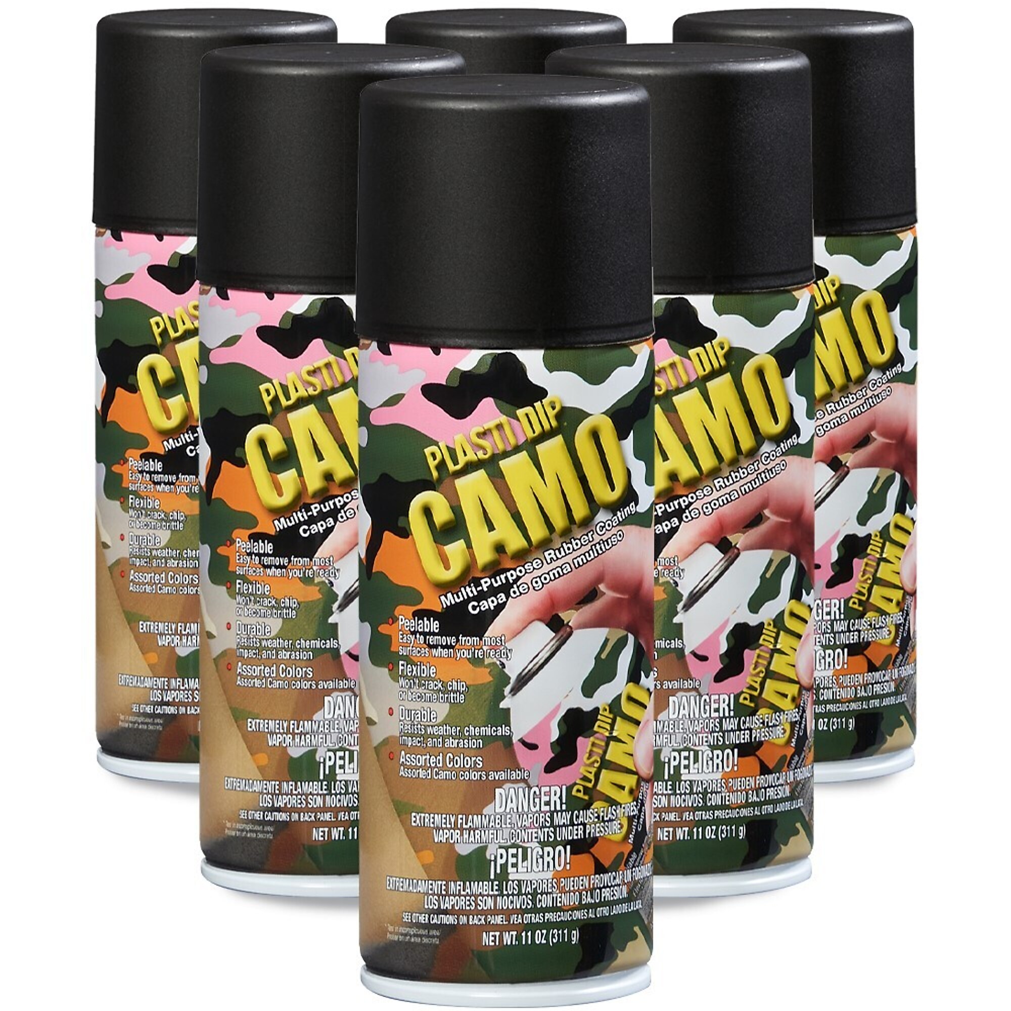Plasti Dip Camo Spray — 11 Oz., Flexible Rubber Coating, Black, 6 Pk, Model# 11214-6